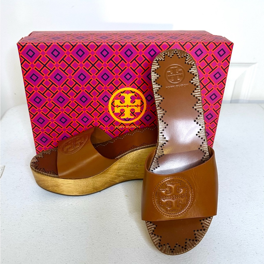 Tory Burch Tan Leather Wedges